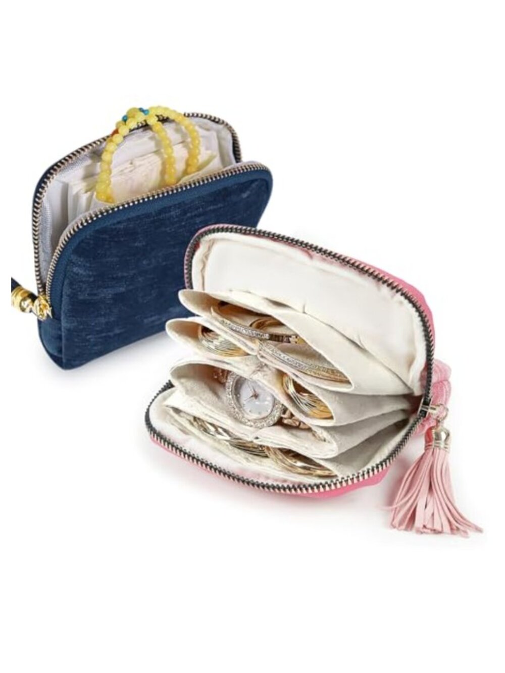 Velvet Jewelry Case 2-Pack Tassel Zipper Travel Pouch Organizer